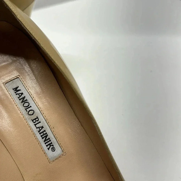 Manolo Blahnik High Heel Shoes Patent Leather Open Toe 3 Buckle Tan Nude Size 40 - Picture 6 of 12